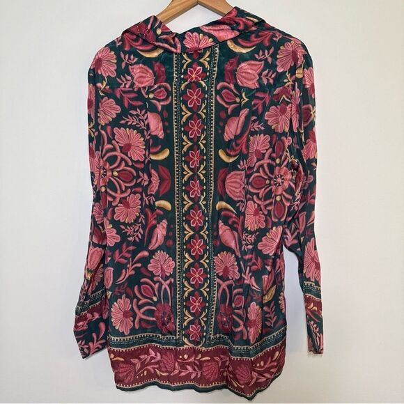 Farm Rio Seashell Tapestry Teal Buttoned Shirt-Blouse Size Medium New With Tags - Picture 5 of 13